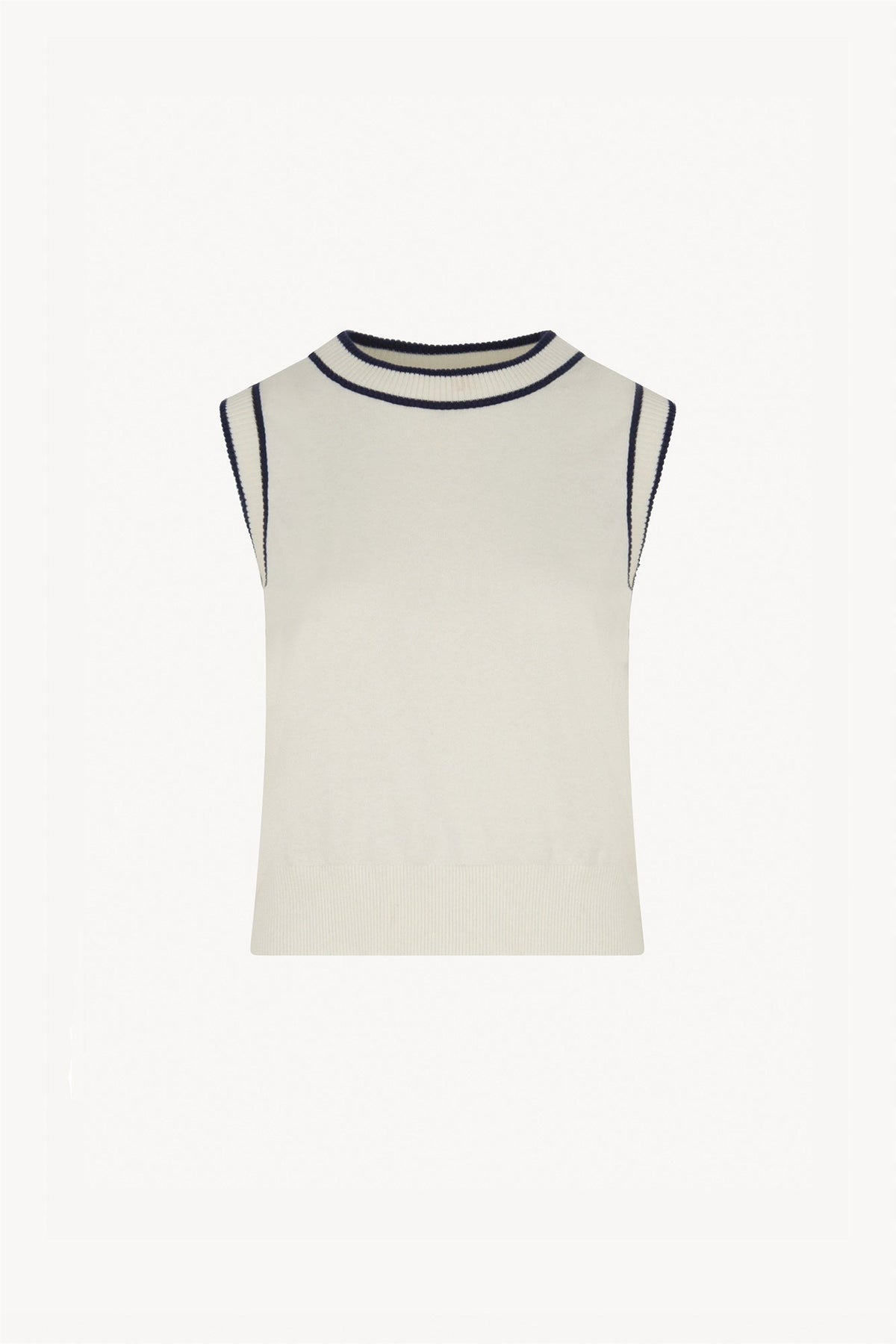 Girocollo Senza Maniche in Cotone Seta Cashmere Bianco Latte-Nero