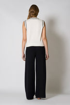 Girocollo Senza Maniche in Cotone Seta Cashmere Bianco Latte-Nero