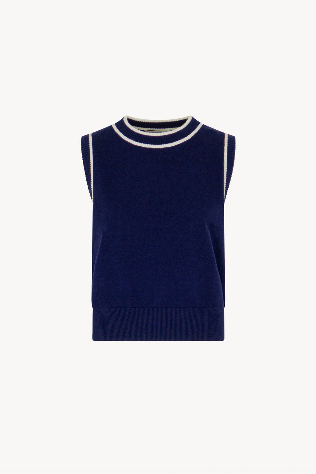 Girocollo Senza Maniche in Cotone Seta Cashmere Blu-Bianco Latte