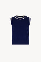 Girocollo Senza Maniche in Cotone Seta Cashmere Blu-Bianco Latte