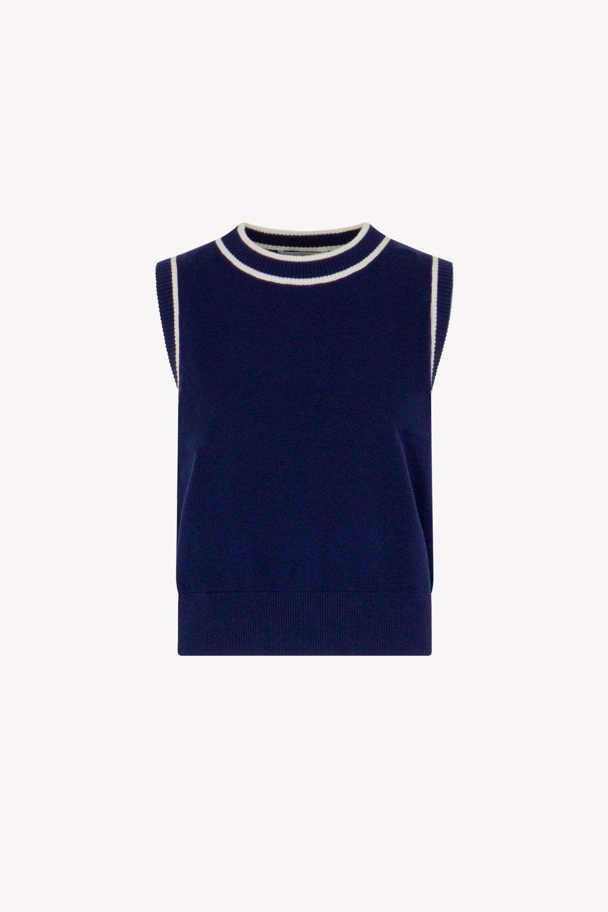 Girocollo Senza Maniche in Cotone Seta Cashmere Blu-Bianco Latte
