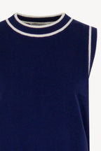 Girocollo Senza Maniche in Cotone Seta Cashmere Blu-Bianco Latte