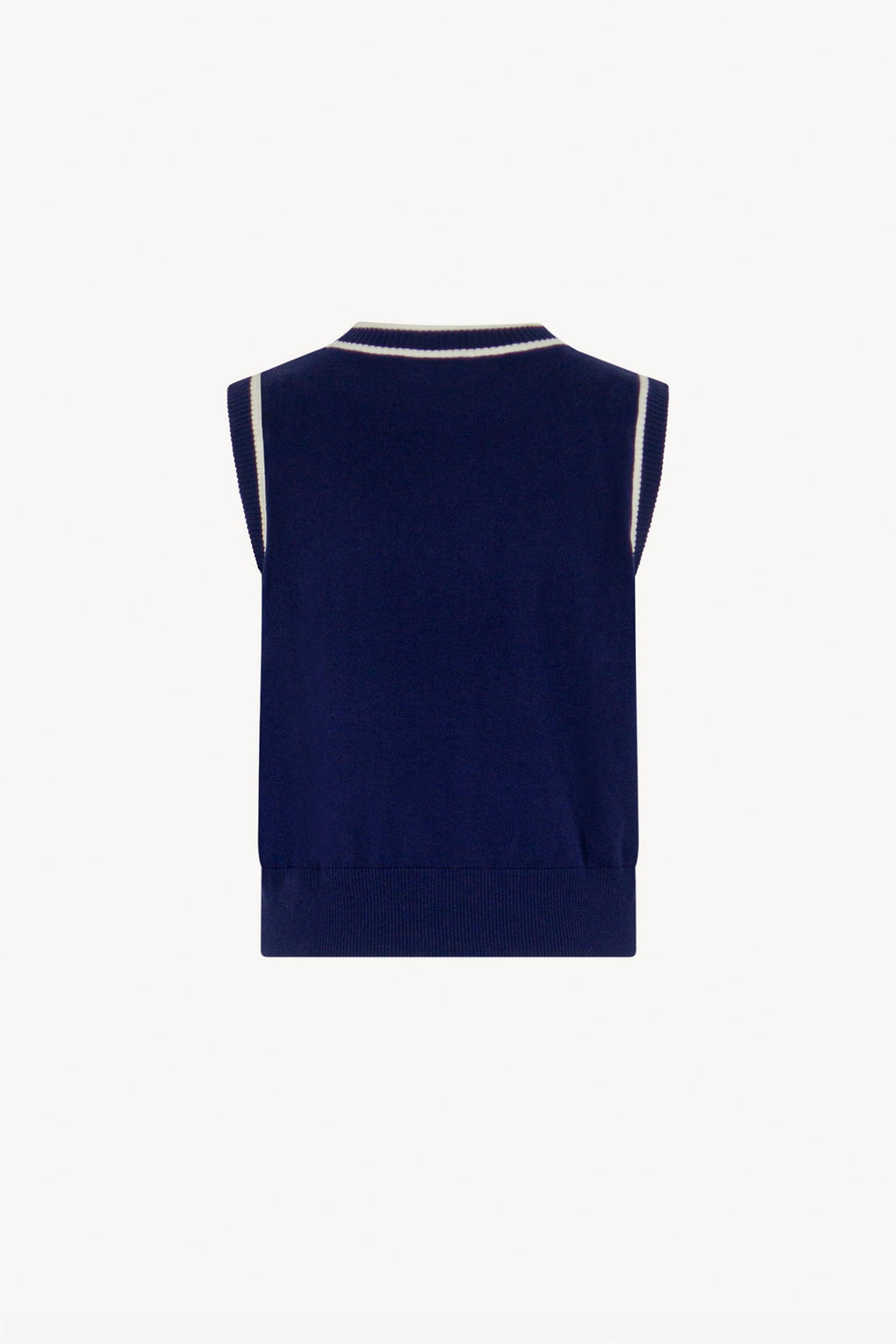 Girocollo Senza Maniche in Cotone Seta Cashmere Blu-Bianco Latte