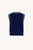 Girocollo Senza Maniche in Cotone Seta Cashmere Blu-Bianco Latte