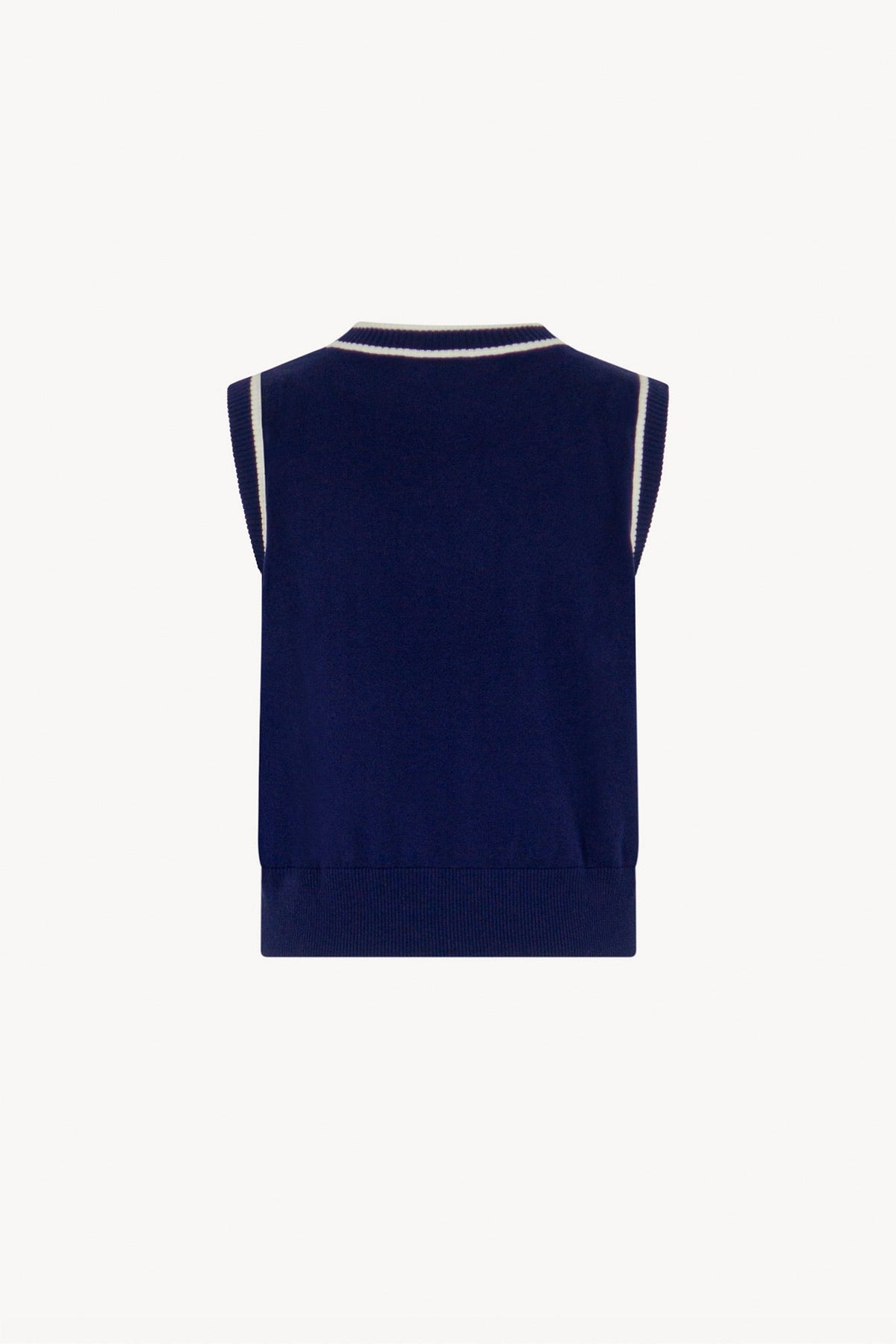 Girocollo Senza Maniche in Cotone Seta Cashmere Blu-Bianco Latte
