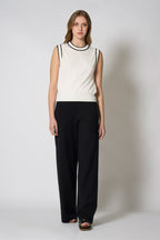 Girocollo Senza Maniche in Cotone Seta Cashmere Blu-Bianco Latte