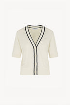 Cardigan Trecce Mezza Manica in Cotone Seta Cashmere Bianco Latte-Nero