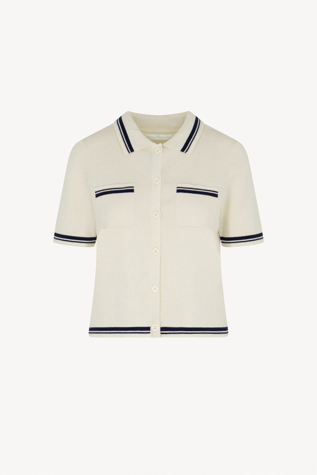 Camicia Mezza Manica in Cotone Seta Cashmere Bianco Latte-Blu