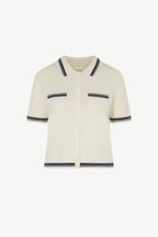 Camicia Mezza Manica in Cotone Seta Cashmere Bianco Latte-Blu