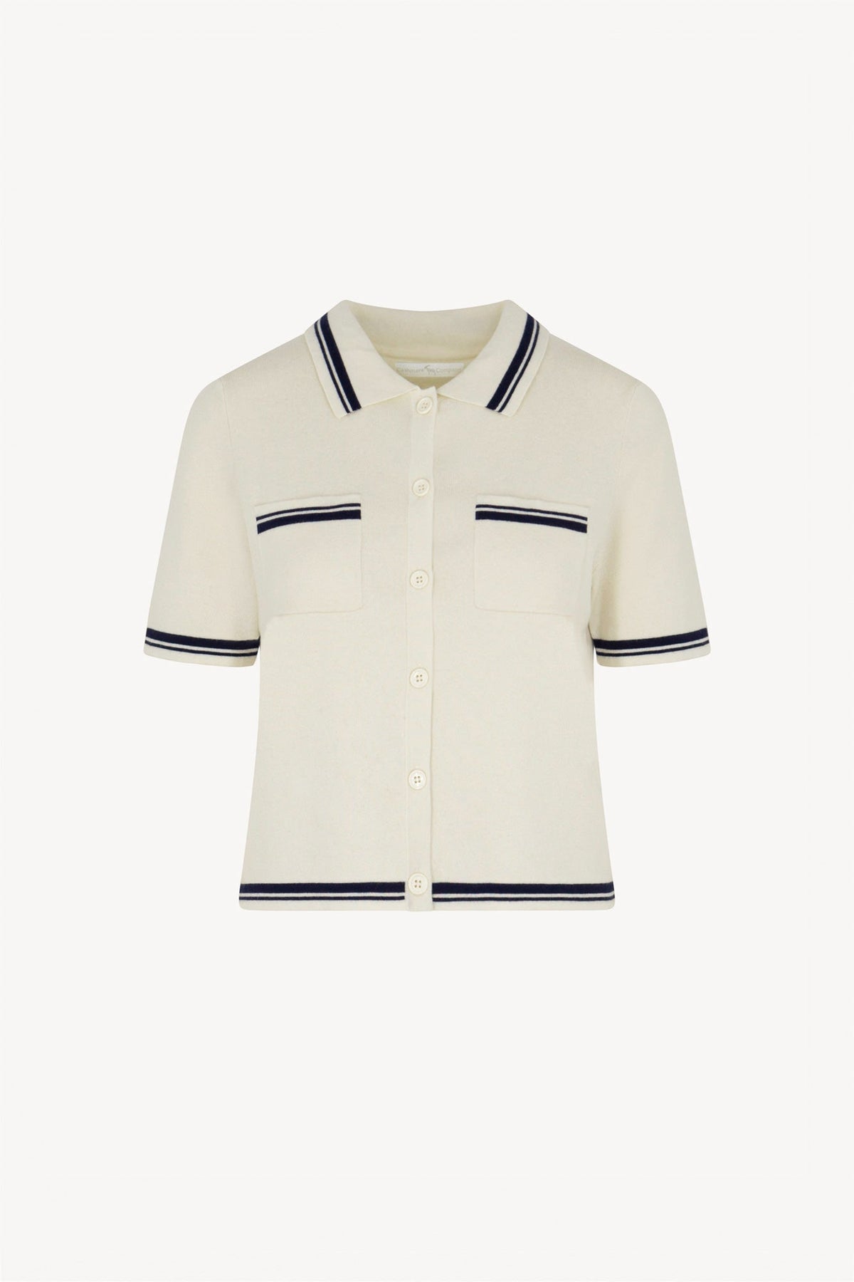 Camicia Mezza Manica in Cotone Seta Cashmere Bianco Latte-Blu