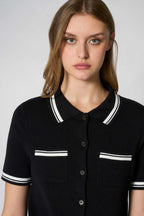Camicia Mezza Manica in Cotone Seta Cashmere Nero-Bianco Latte