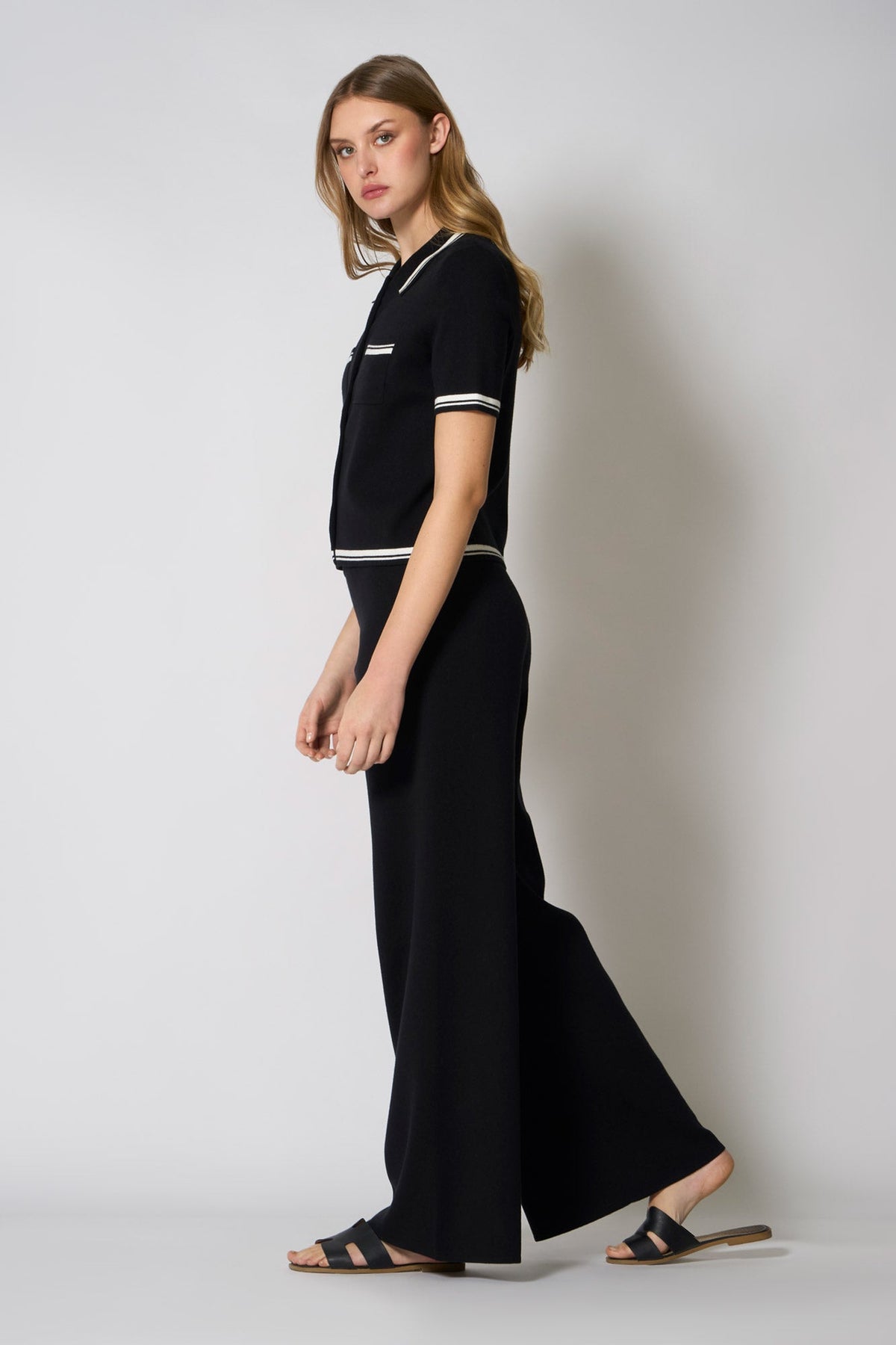 Camicia Mezza Manica in Cotone Seta Cashmere Nero-Bianco Latte