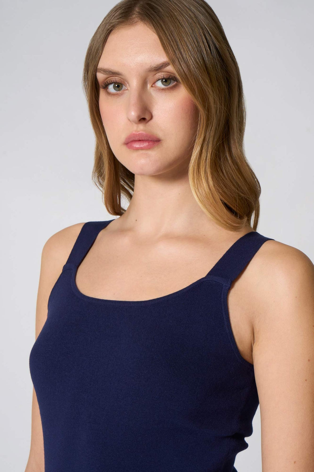 Top in Cotone Seta Cashmere Blu