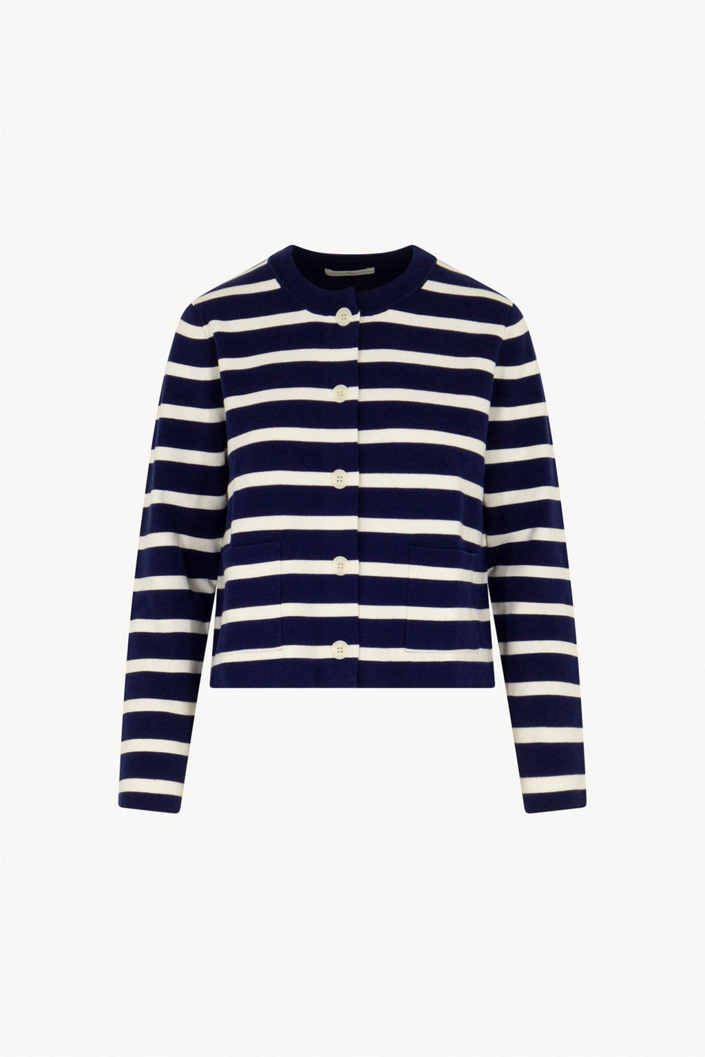 Giacca in Maglia Stoffa in Cotone Seta Cashmere Blu-Bianco Latte