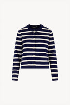 Giacca in Maglia Stoffa in Cotone Seta Cashmere Blu-Bianco Latte