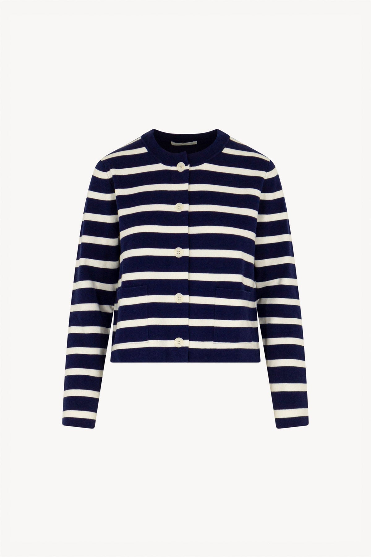 Giacca in Maglia Stoffa in Cotone Seta Cashmere Blu-Bianco Latte