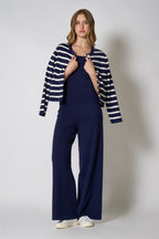 Giacca in Maglia Stoffa in Cotone Seta Cashmere Blu-Bianco Latte
