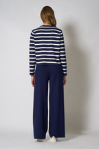 Giacca in Maglia Stoffa in Cotone Seta Cashmere Blu-Bianco Latte