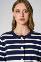 Giacca in Maglia Stoffa in Cotone Seta Cashmere Blu-Bianco Latte