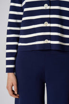 Giacca in Maglia Stoffa in Cotone Seta Cashmere Blu-Bianco Latte