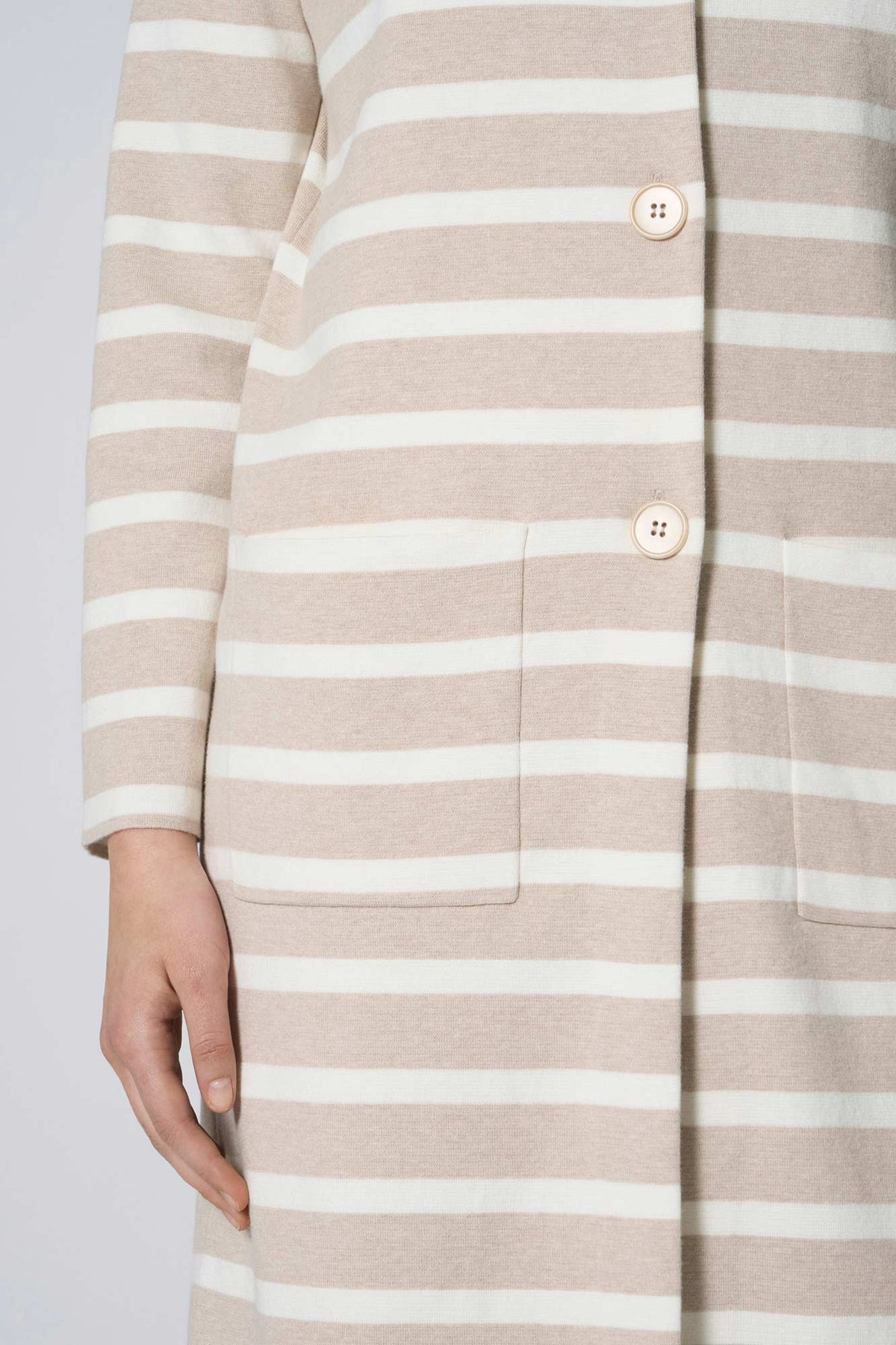 Soprabito in Maglia Stoffa in Cotone Seta Cashmere Avena-Bianco Latte
