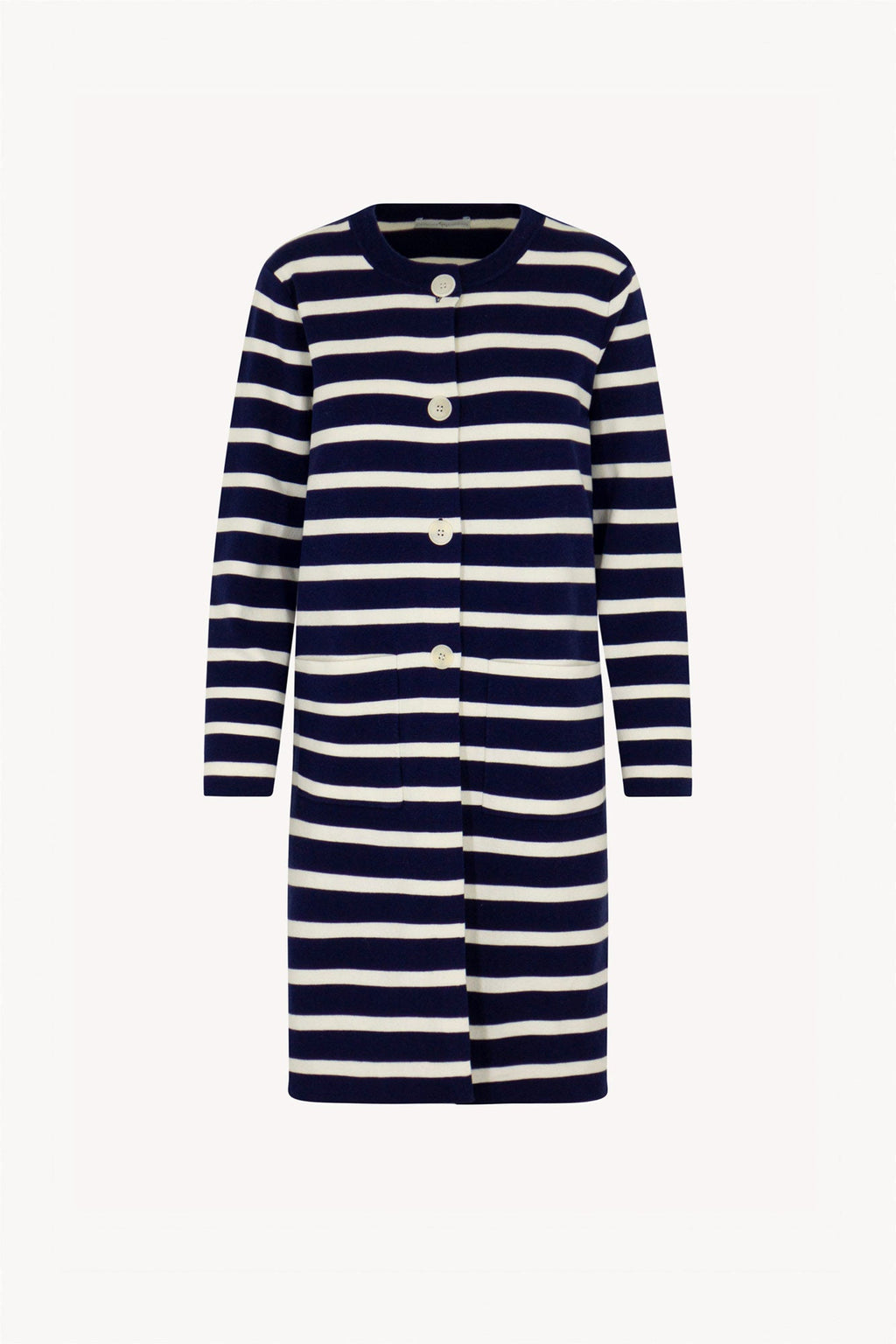 Soprabito in Maglia Stoffa in Cotone Seta Cashmere Blu-Bianco Latte