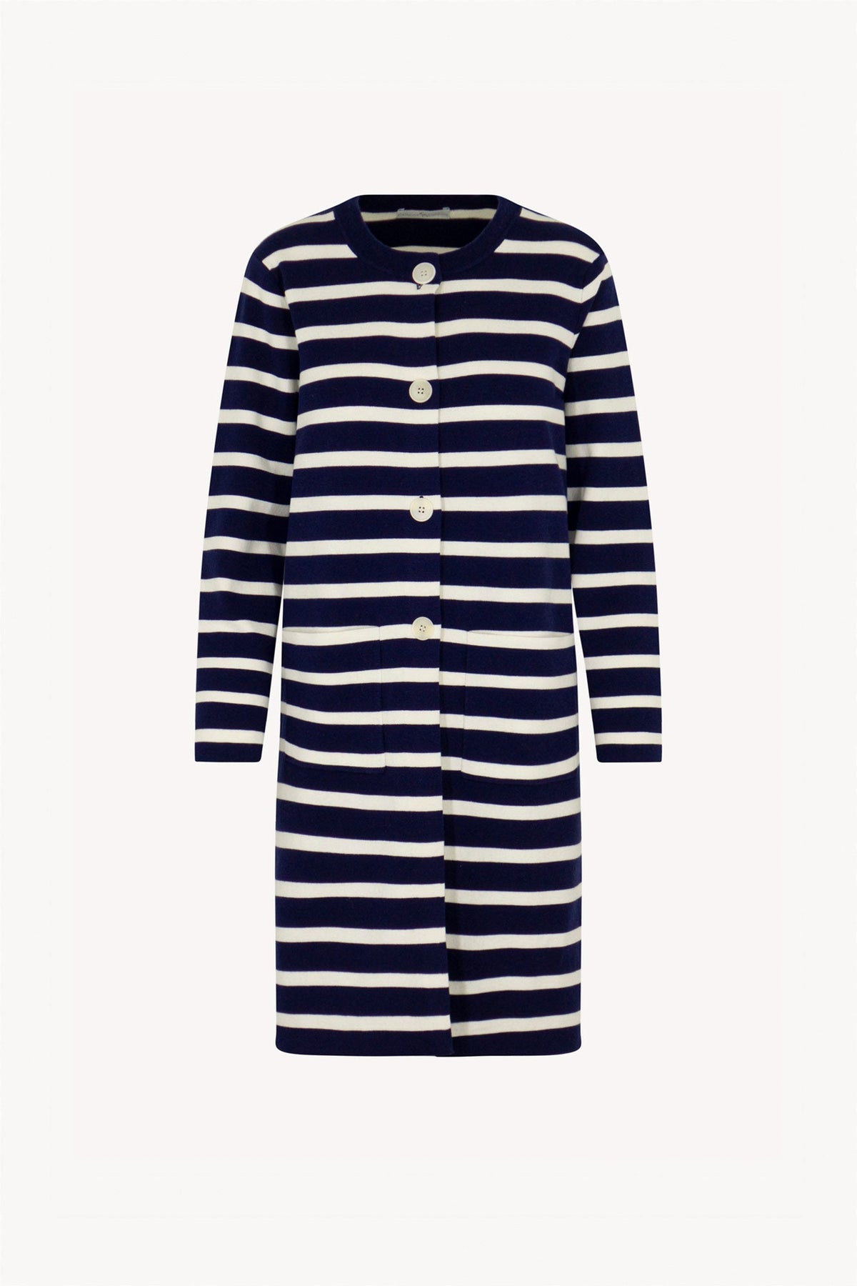 Soprabito in Maglia Stoffa in Cotone Seta Cashmere Blu-Bianco Latte