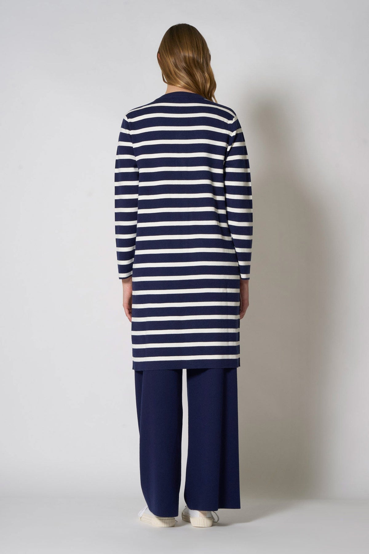 Soprabito in Maglia Stoffa in Cotone Seta Cashmere Blu-Bianco Latte