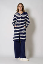 Soprabito in Maglia Stoffa in Cotone Seta Cashmere Blu-Bianco Latte