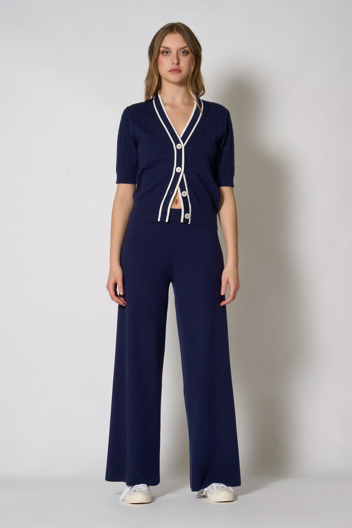 Pantaloni Larghi in Cotone Seta Cashmere Blu