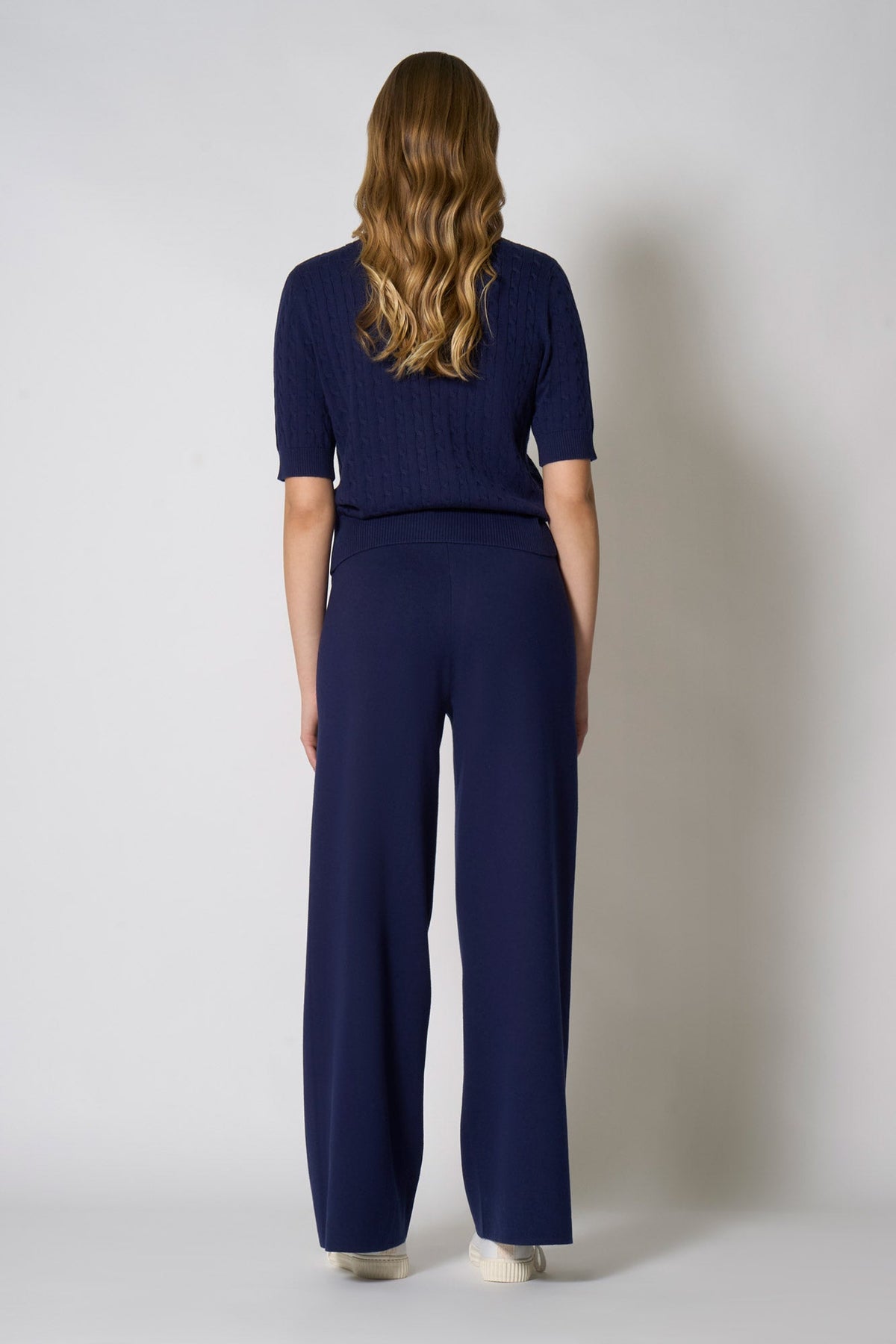 Pantaloni Larghi in Cotone Seta Cashmere Blu