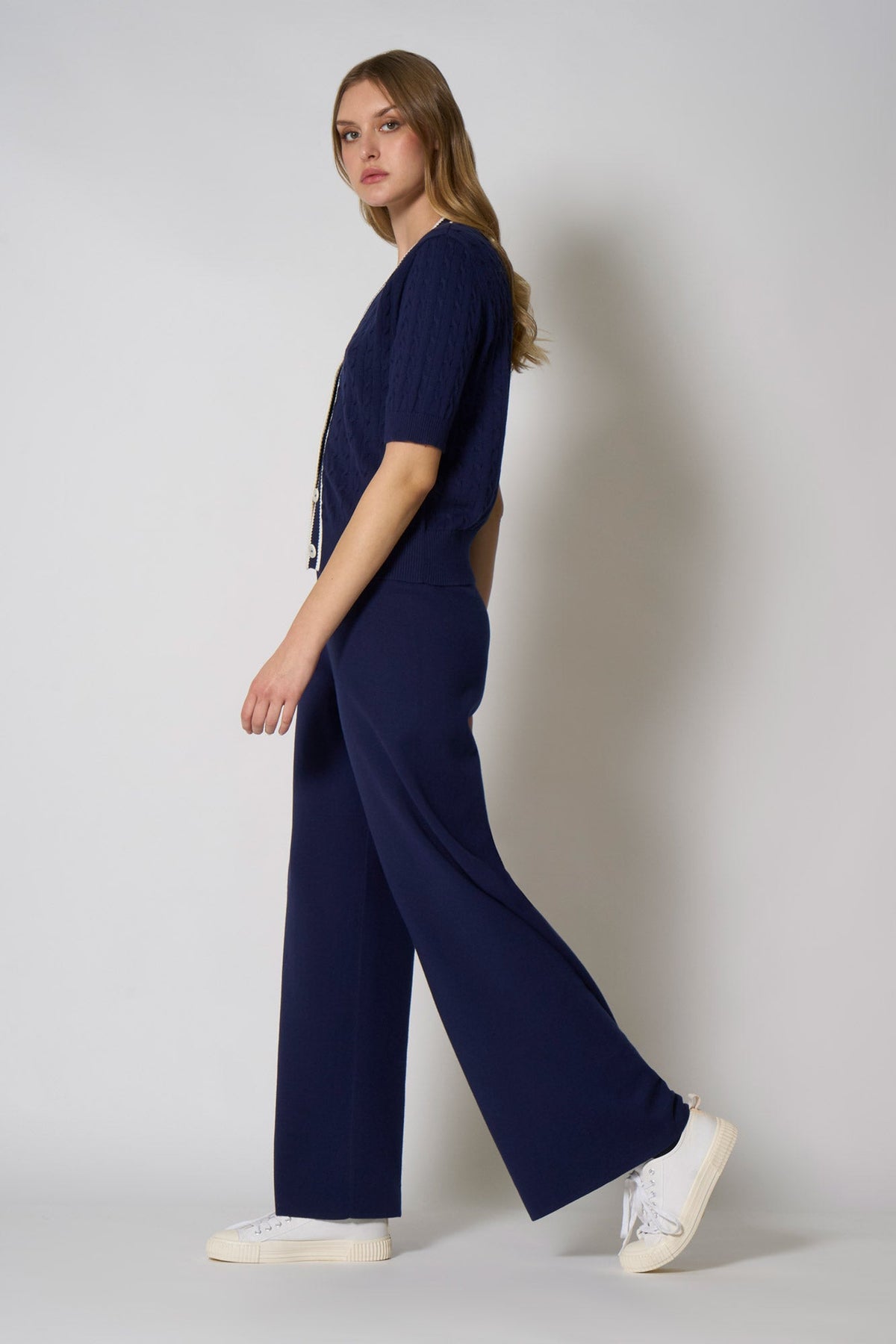 Pantaloni Larghi in Cotone Seta Cashmere Blu