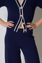 Pantaloni Larghi in Cotone Seta Cashmere Blu