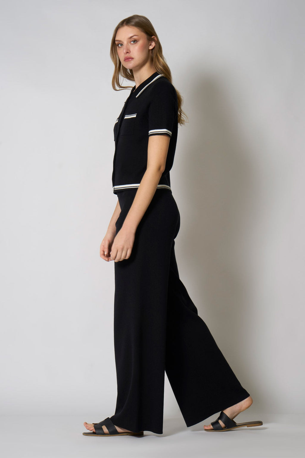 Pantaloni Larghi in Cotone Seta Cashmere Nero