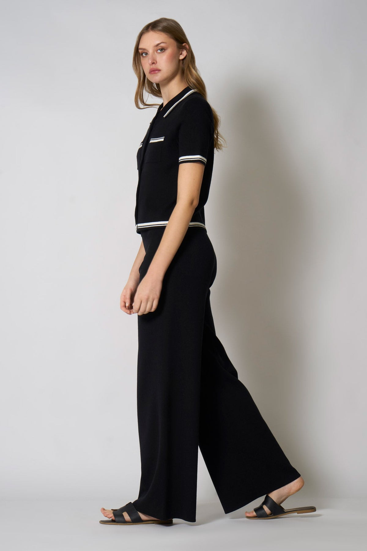 Pantaloni Larghi in Cotone Seta Cashmere Nero