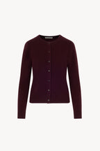 Cardigan Girocollo con gros-grain in Puro Cashmere Acero
