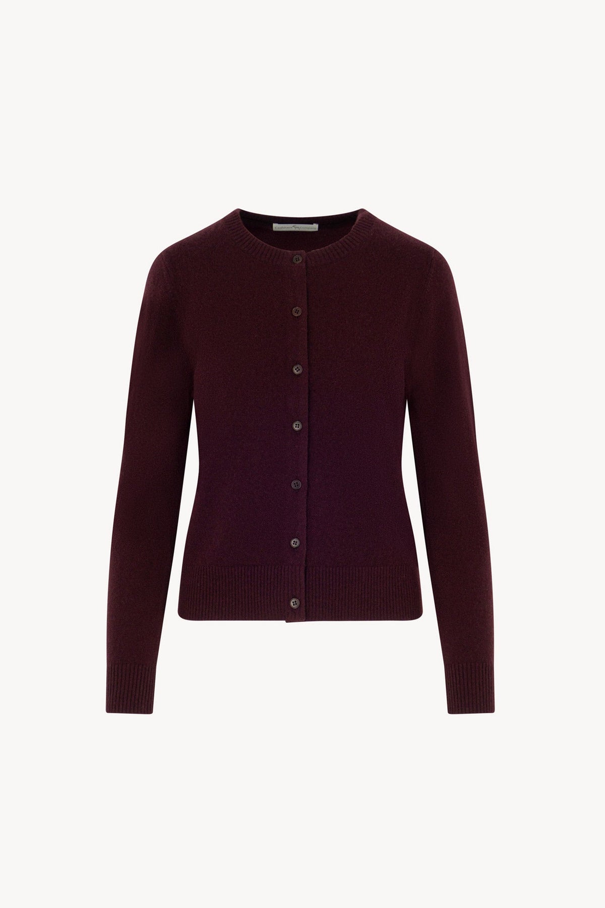 Cardigan Girocollo con gros-grain in Puro Cashmere Acero