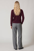 Cardigan Girocollo con gros-grain in Puro Cashmere Acero