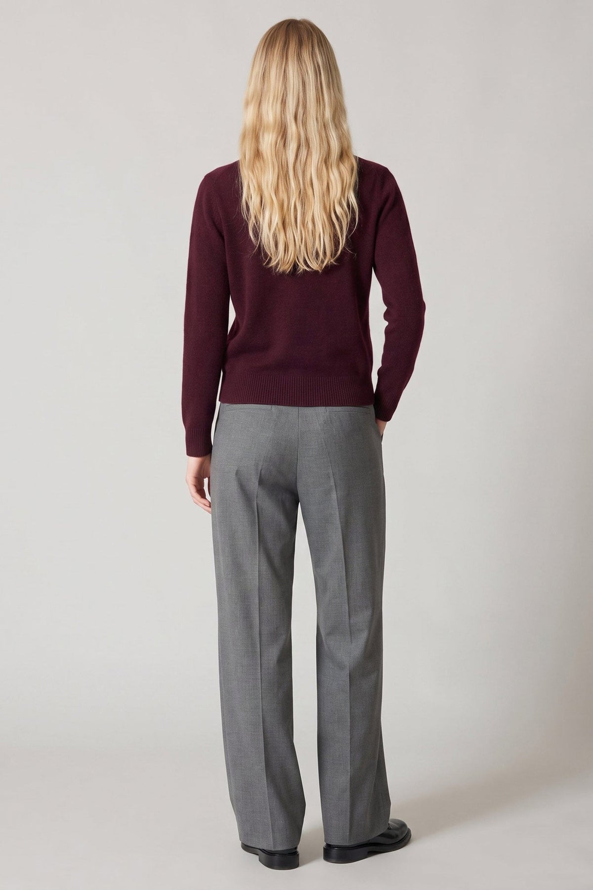 Cardigan Girocollo con gros-grain in Puro Cashmere Acero