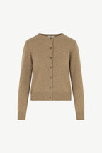 Cardigan Girocollo con gros-grain in Puro Cashmere Dune