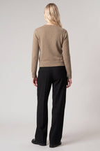 Cardigan Girocollo con gros-grain in Puro Cashmere Dune