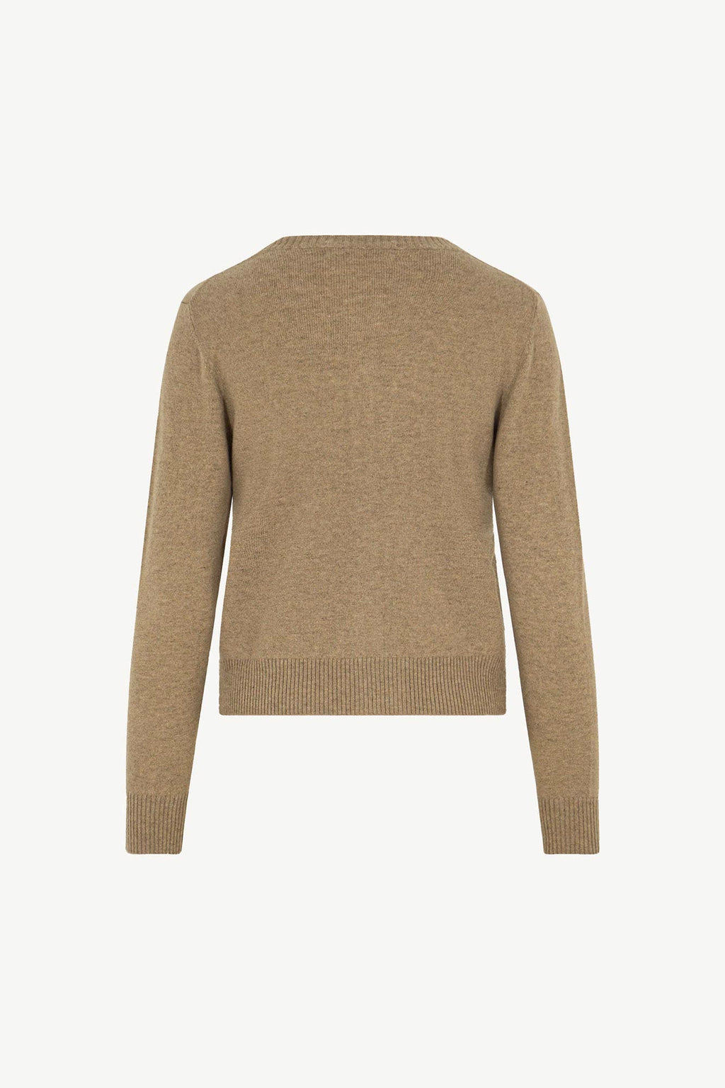 Cardigan Girocollo con gros-grain in Puro Cashmere Dune