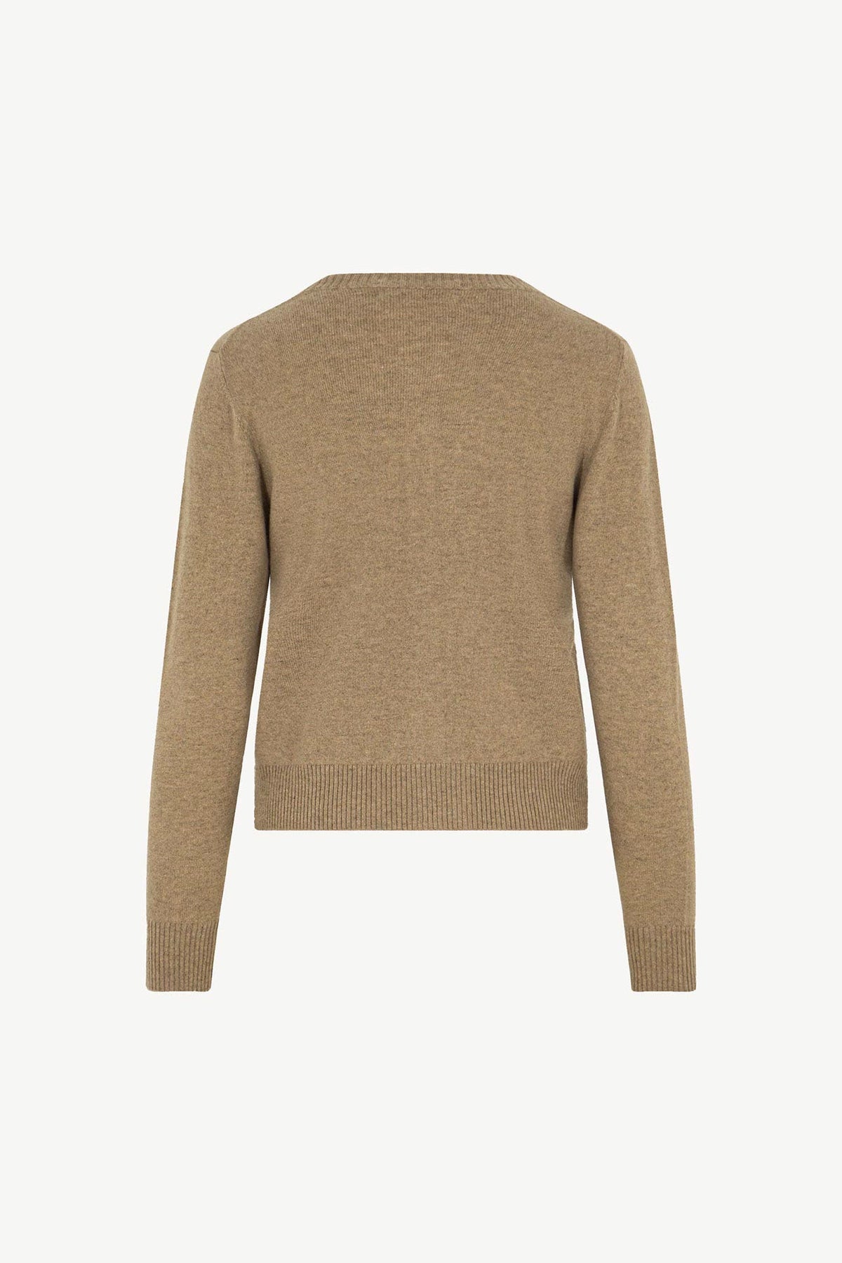 Cardigan Girocollo con gros-grain in Puro Cashmere Dune