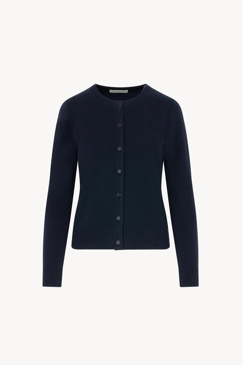 Cardigan Girocollo con gros-grain in Puro Cashmere Notte