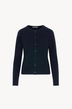 Cardigan Girocollo con gros-grain in Puro Cashmere Notte