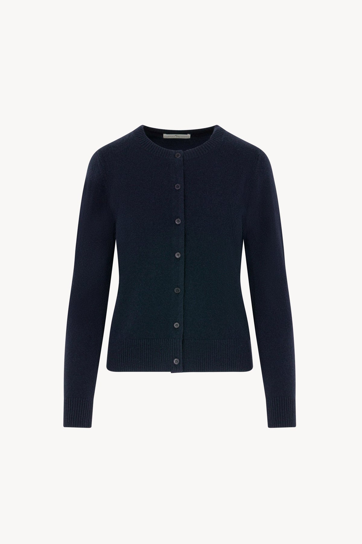 Cardigan Girocollo con gros-grain in Puro Cashmere Notte