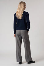 Cardigan Girocollo con gros-grain in Puro Cashmere Notte