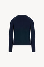 Cardigan Girocollo con gros-grain in Puro Cashmere Notte