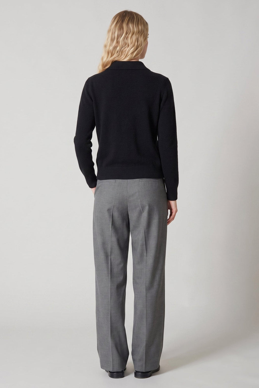 Cardigan collo a Camicia con gros-grain in Puro Cashmere Nero