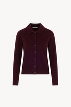 Cardigan collo a Camicia con gros-grain in Puro Cashmere Acero